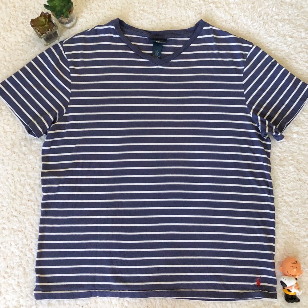 Ralph Lauren Blue White Striped Tee Shirt  Men LG